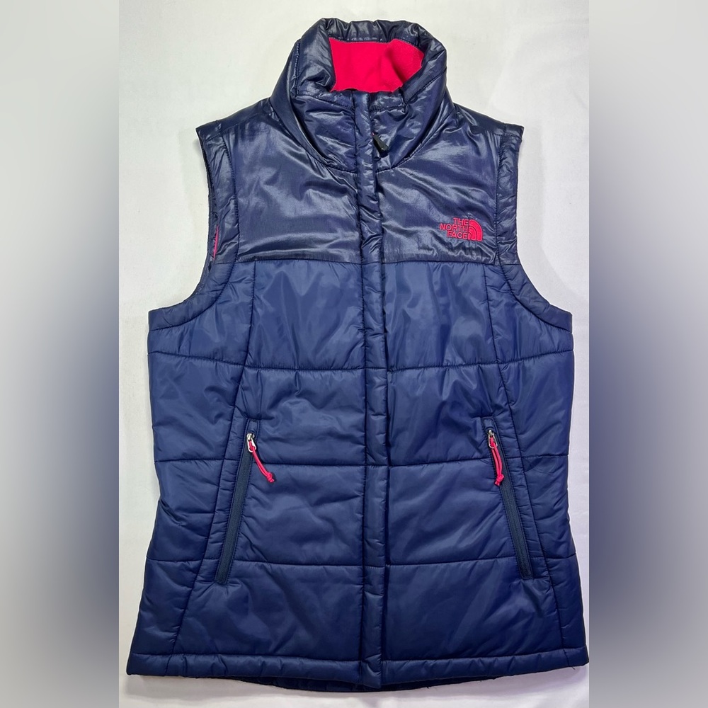 North Face Everyday Navy Blue Pink Puffer Vest- Small - Excellent Condition!